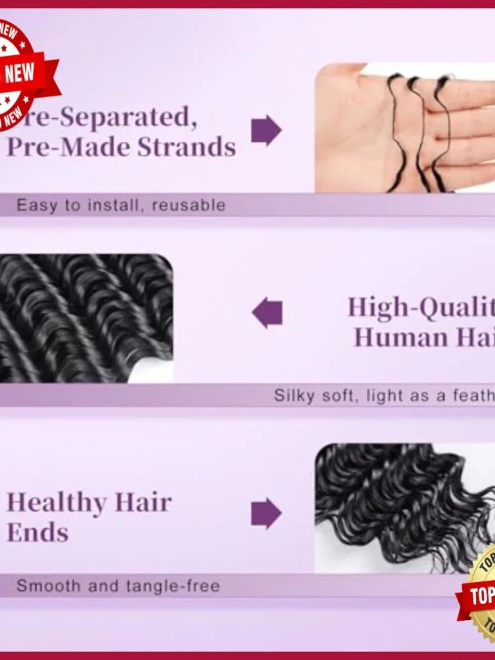 20 Inch Human Hair Extensions Deep Wave Pre-Separated 50 Strands